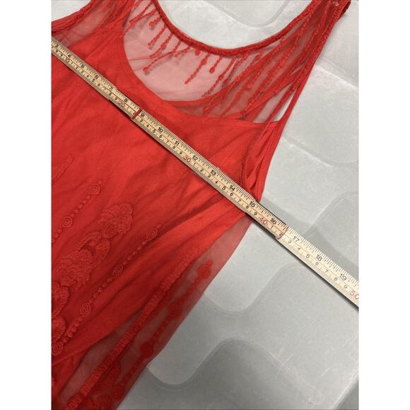 Free People Red Lace Sheer Slip Dress XS – Boho Party / Date Night Look - Picture 9 of 12